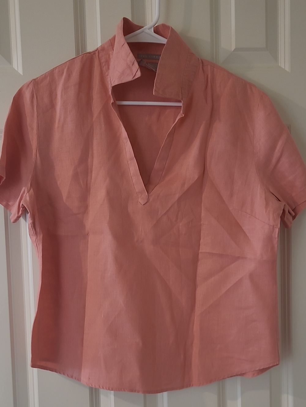 Old Navy Coral Pink 100% Soft Linen Short-Sleeve Popover